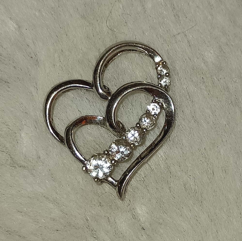 Helzberg Cubic Zirconia Sterling Silver Double Heart Pendant